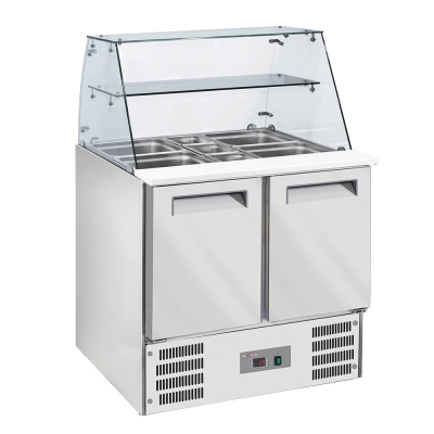 Saladette avec vitre bombée 2x GN1/1+3x GN 1/6-150 mm + réserve 2 portes GN 1/1 WR-SAL6-L2